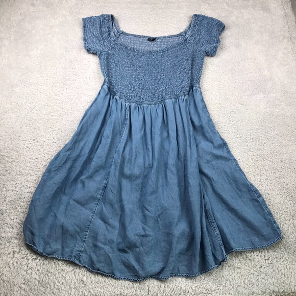 torrid Dresses & Skirts - Torrid Off Shoulder Smocked Skater Dress Womens 2X Blue Chambray Lyocell Pockets